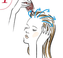 デルメッドのヘアエッセンスを塗布する説明図