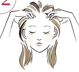 デルメッドのヘアエッセンスで頭皮をマッサージする説明図